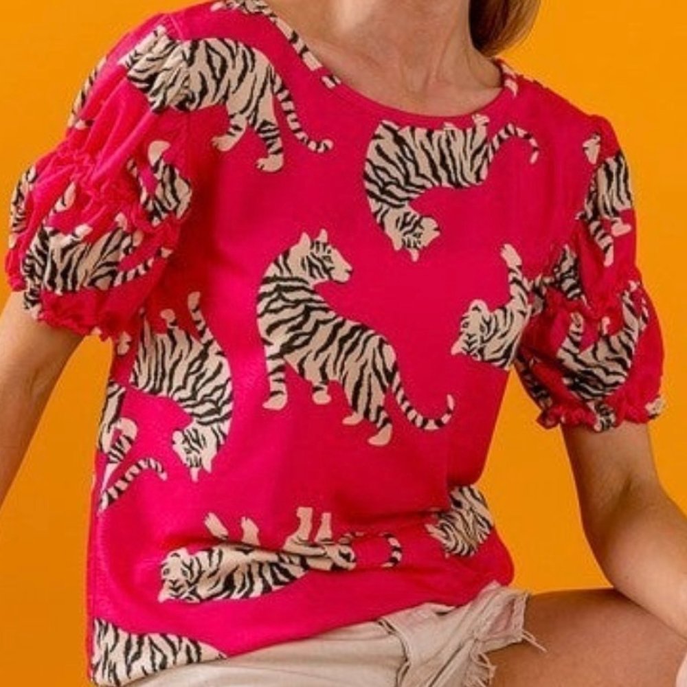 BiBi Pink Tiger Print Top